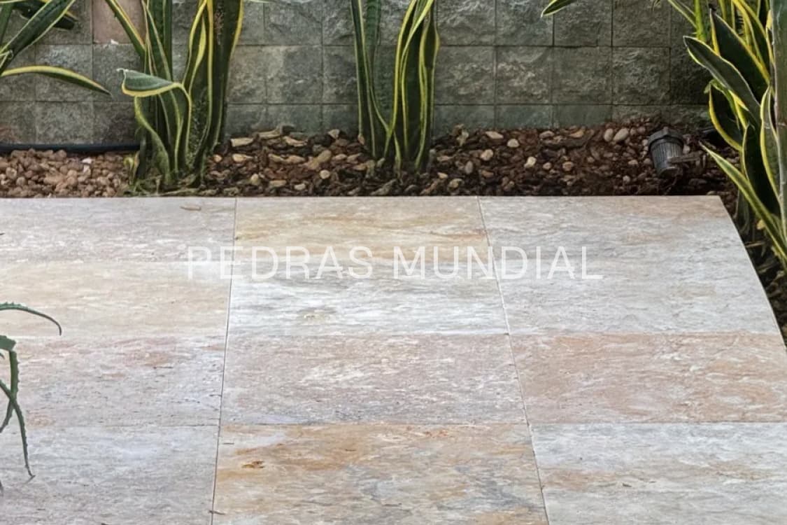 TRAVERTINO MIX 40X60 2 Revestimento de pedra travertino mix em piso externo
